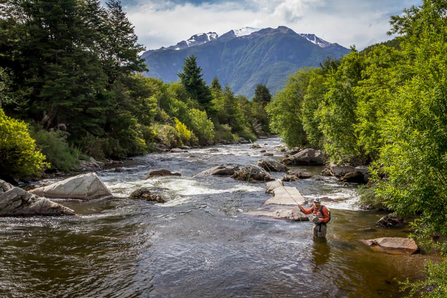 Bill Buchbauer fishing the Emperador Guillermo, a medium sized freestone river