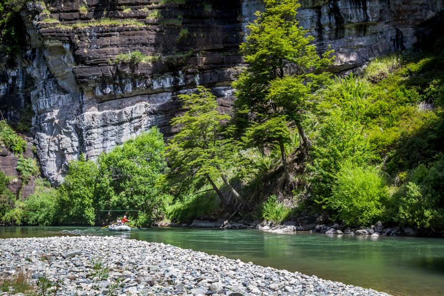 Floating the heart of a deep canyon on the Simpson River in Patagonia