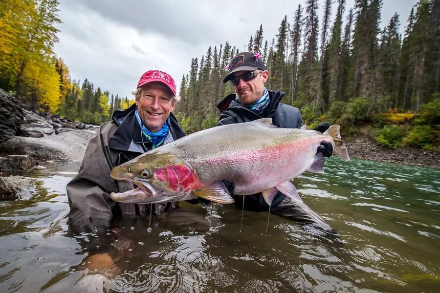 Angler Kent Hoffman and Guide Wil Flack with a monster buck steelhead Trophy British Columbia wild steelhead