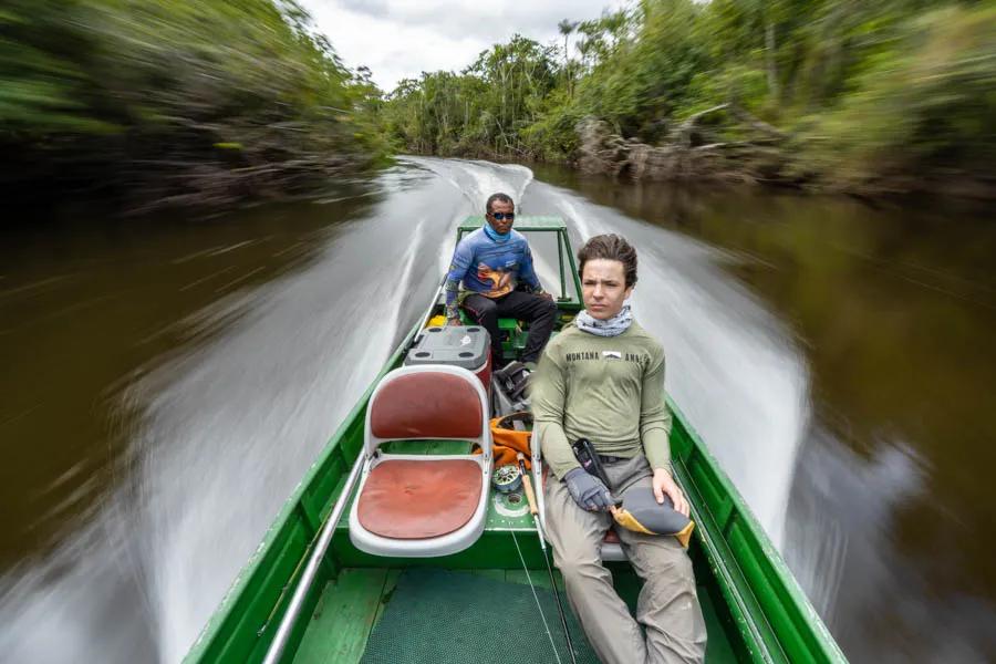 The morning river run in the Amazon The morning run can be as short as a few minutes to as long as an your depending on your beat. The lodge is centrally located on the river with an miles up miles of productive both upstream and down.