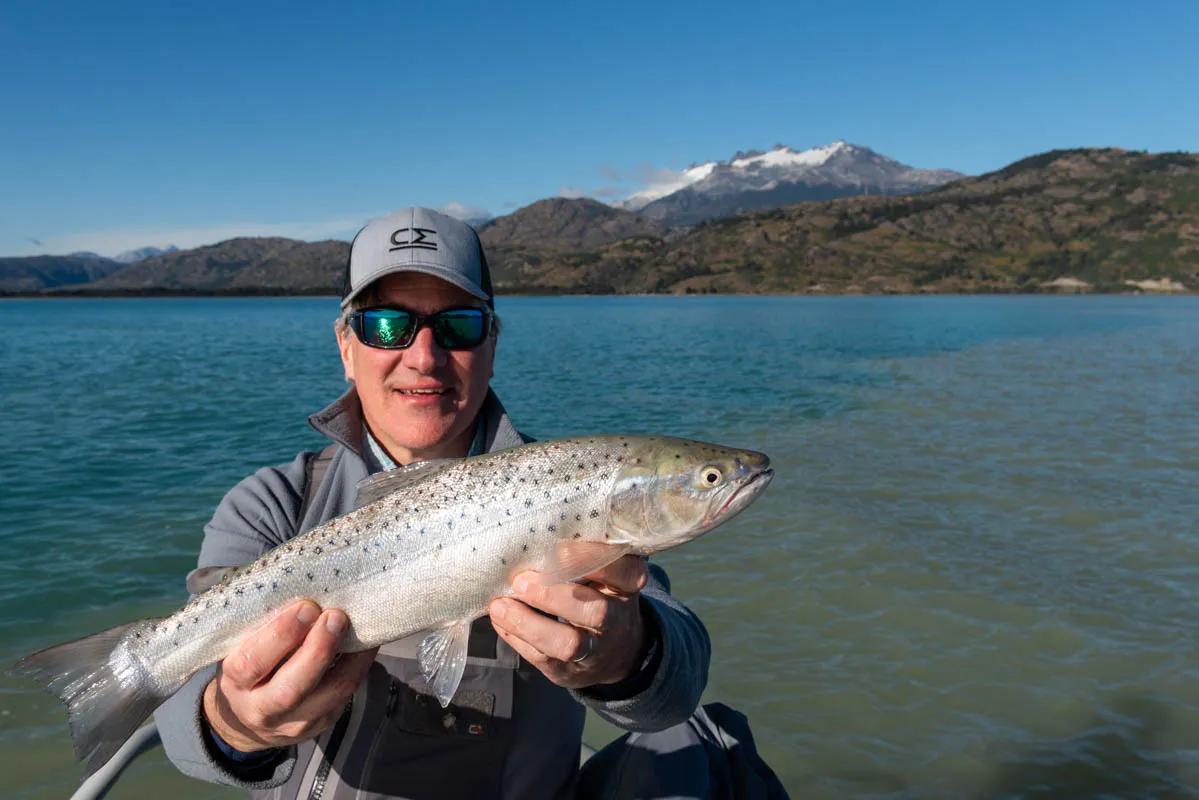 Landlocked salmon Dave holds a landlocked salmon caught on Lago General Carrera
