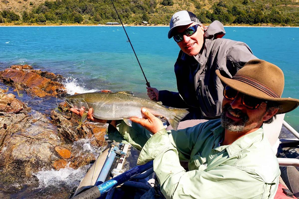 Sakura salmon Dave holds a sakura salmon caught on our day fishing Lago Bertrand and Lago General Carrera