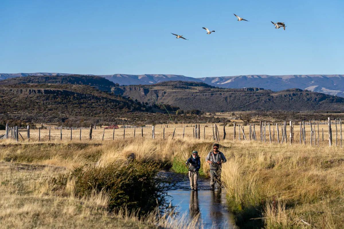 Christine and Ives search for trout on the Esteros Blanco Chico.