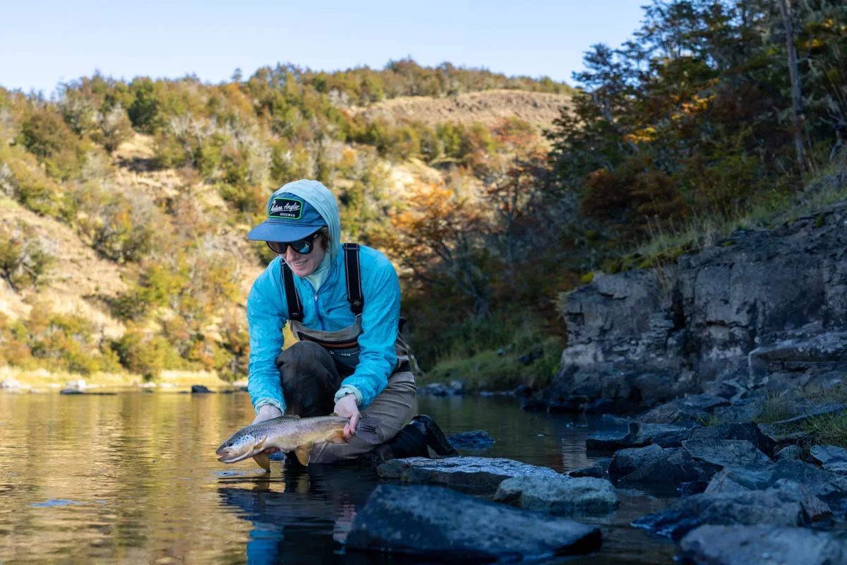 Christine with a typical Río Huemules brown trout.