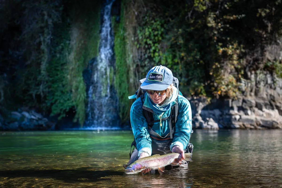 Christine Marozick with a Río Simpson rainbow trout in Santa Elena Canyon.