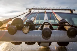 Double handed rods the preferred weapon for sea run brown trout fishing in Argentina.