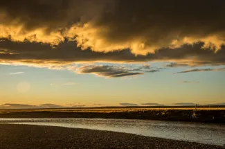 A prime pool that holds sea run brown trout on the Rio Grande river in Argentina