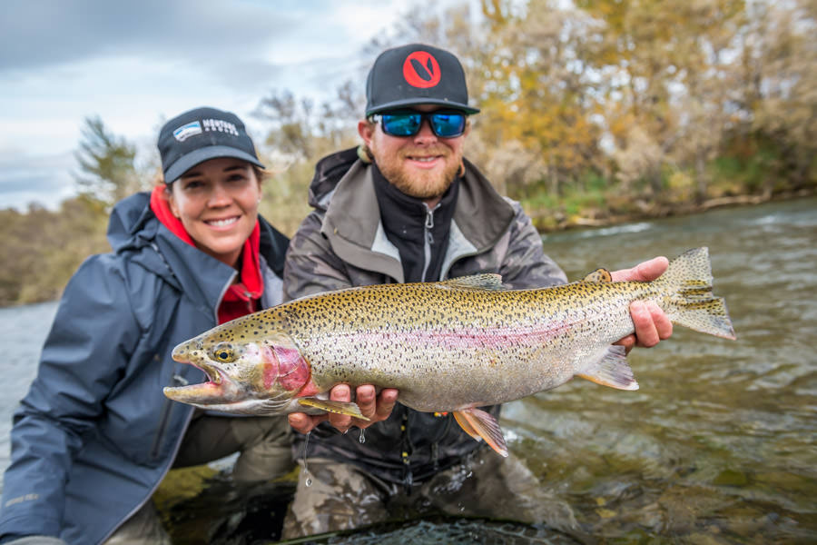 Ann's big fish of the day. This heavy shouldered rainbow put on an aerial display before finding the net 