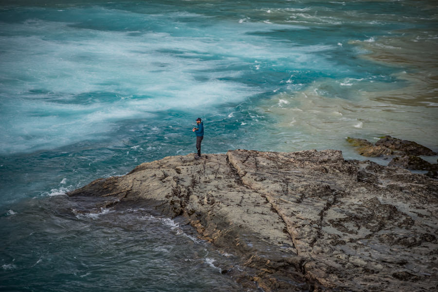 Fishing the clean seam at the bottom of the falls