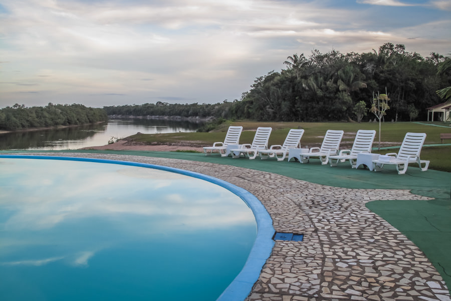 The swimming pool at the lodge was always a welcome respite after a day of fighting big jungle fish