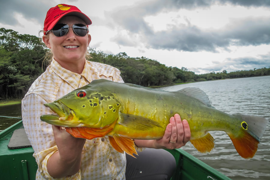 Elizabeth holds a beautiful "Temensis" peacock bass