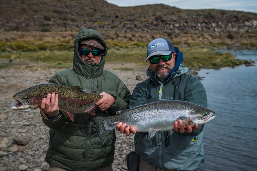 Double rainbows from the pool. The trout on the left is a resident fish and the chromer on the right recently moved in from the lake