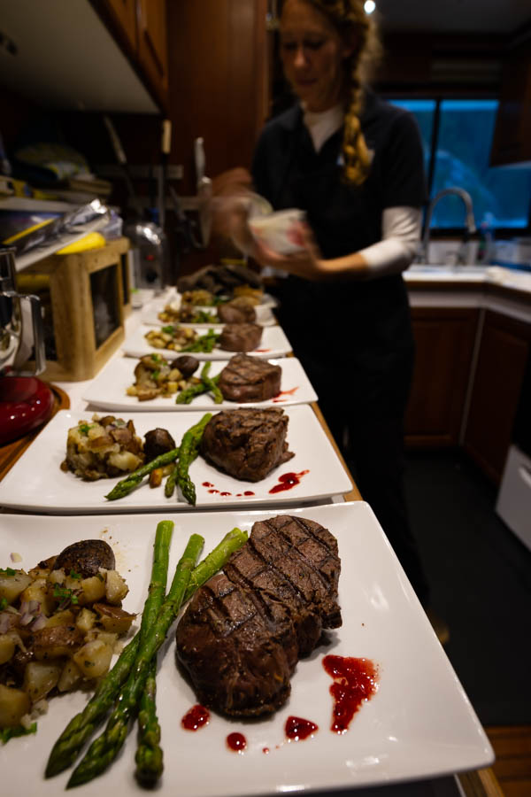 After a long day hiking up rugged back country streams, it was a great treat to enjoy some great meals each evening back on the Viaggio