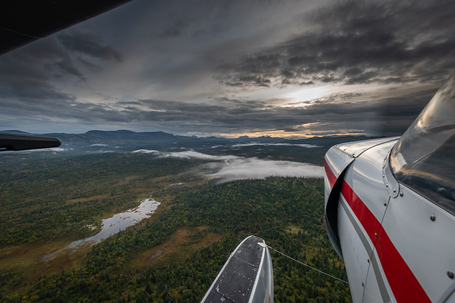 Morning mist roles across the valley on our flight into Fog Lake where we will eventually access the middle section of the famed Copper River.