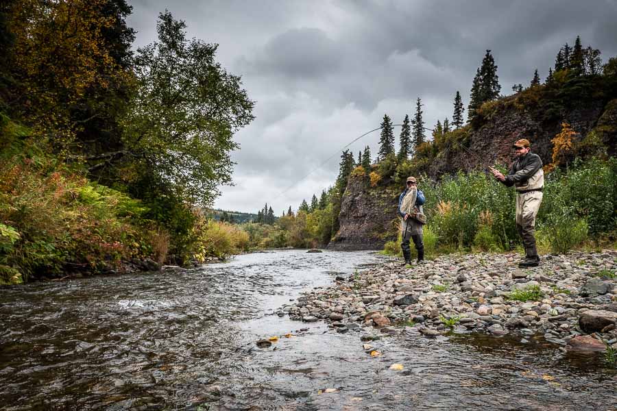 Another day of sight casting to big trout. Monte helped Ben to spot a nice 'bow in a side channel of the Copper River